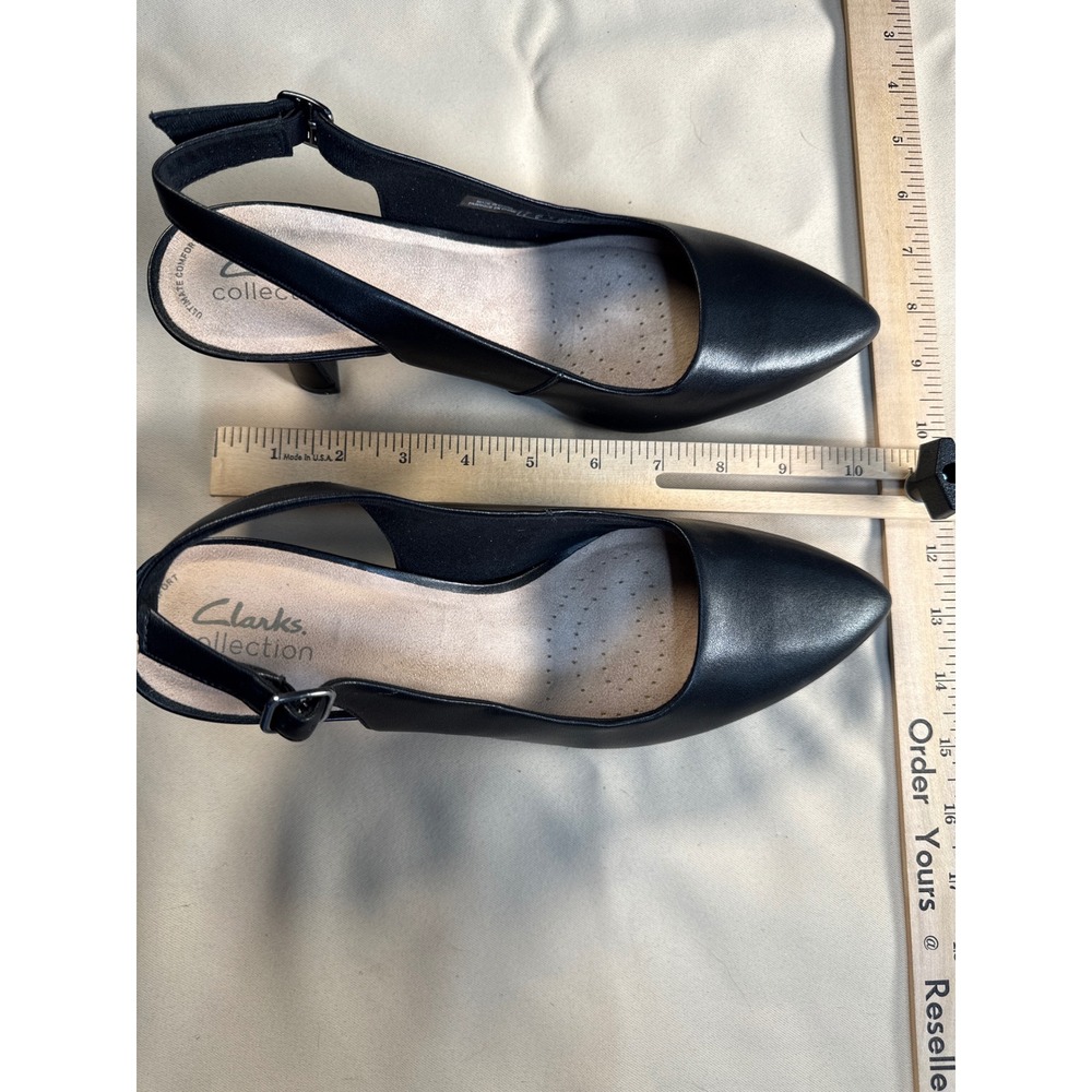 Clarks Collection Kataleyna Step Black Leather Slingback Pumps Heels Womens 9.5W - Picture 7 of 11